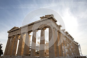 Parthenon on Acropolis, Athens, Greece. It is a main tourist attraction of Athens. Ancient Greek architecture of Athens in summer