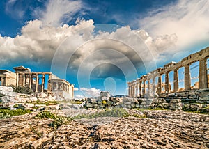 Parthenon Acropolis of Athens and Karyatides Erehtheio, Greece