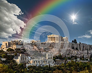 Parthenon, Acropolis of Athens, Rainbow after storm