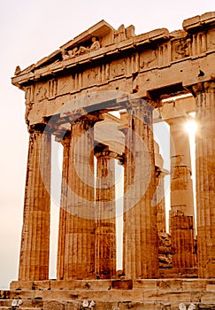 Parthenon on the Acropolis in Athens, Temple of Hephaestus, Greece, sunset