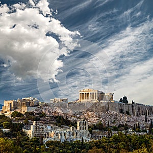 Parthenon, Acropolis of Athens, Under Dramatic sky, Greece