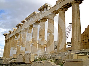 Parthenon Ancient Greek Temple under the Restoration Works, Hilltop of Acropolis of Athens, Greece