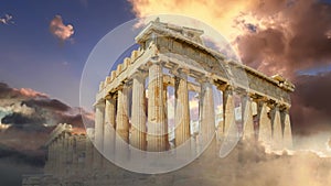 Parthenon Greece Athens clouds sunset colors mystery