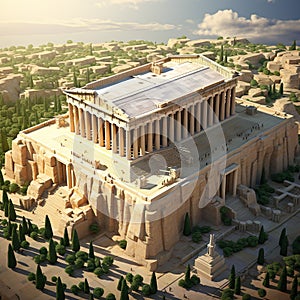 The Parthenon Greece Design an intricate 3D isometric perspective of the Parthenon AI Generated