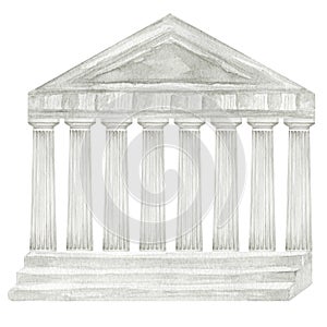 Parthenon Greece temple watercolor illustration, Greek ancient architecture, Acropolis Citadel Athens building, Column