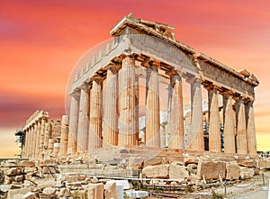 Parthenon monument athens greece pink sunset colors