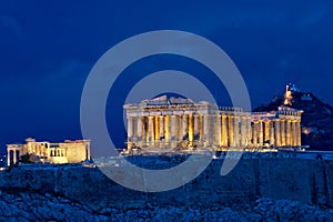 Parthenon at night on Acropolis