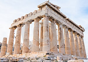 Parthenon temple in Acropolis of Athens with Doric columns in Greece