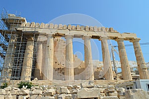 Parthenon temple in Acropolis in Athens, Greece on June 16, 2017.