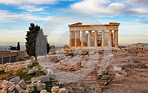 Parthenon temple on day. Acropolis in Athens, Greece