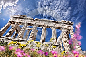 Parthenon temple during spring time on the Athenian Acropolis, Greece