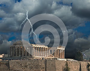 Parthenon thunder winter in AcropolisAthens Greece