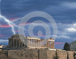 Parthenon thunder winter in AcropolisAthens Greece