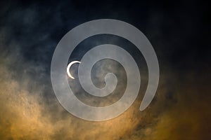 Partial annular solar eclipse, known in such circumstances as a ring of fire, seen in Malaysia