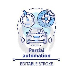 Partial automation concept icon. Vehicle with cruise control and parking sensors. Electronic car systems for driver idea