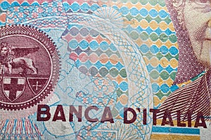 partial closeup macro italian banknote bill lire