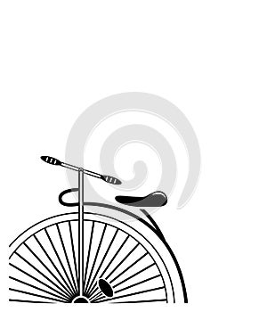 Partial corner style Minimal Vintage style penny farthing bicycle in partial form in black and white 3