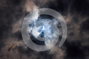 Partial eclipse of the sun during the cloudy weather