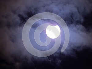 Partial Eclipse of the Sun in October 2023 With Clouds