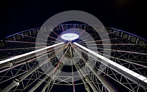 Partial night view from the bottom of the Grande Roue of the Vieux Port of Marseille, France