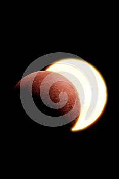 Partial phase solar eclipse observing the moon interposed between the sun star and planet earth 3d rendering