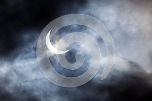 Partial solar eclipse through clouds