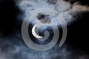 Partial solar eclipse through clouds