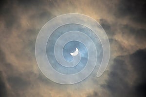 Partial solar eclipse on a cloudy day
