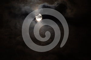 Partial solar eclipse with cloudy sky