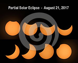Partial solar eclipse phases isolated on black background. Elements of this image were furnished by NASA