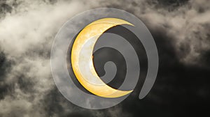 Partial solar eclipse visible through cloudy sky