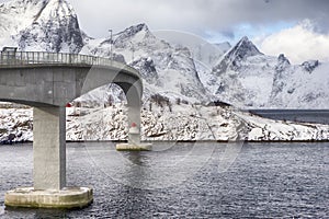 Partial View of Ascending Famous and Renowned Fredvang Bridge in Norway