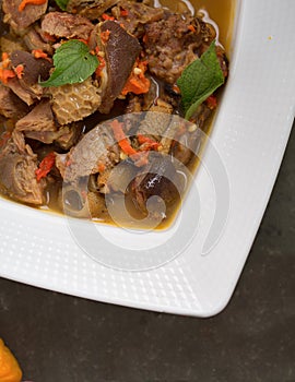Hot spicy Nigerian goat meat pepper soup photo