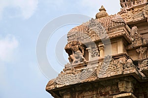 Partial view of carved Gopuram of Shiva temple, Gangaikonda Cholapuram, Tamil Nadu, India