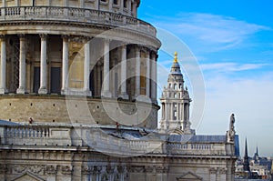 partial view, detail of dome of Saint Paul\'s cathedral in London