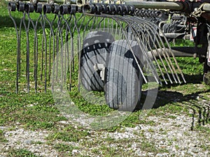 Partial view of a hay tedder