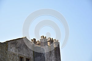 Partial view of a historic castle close up of the battlements