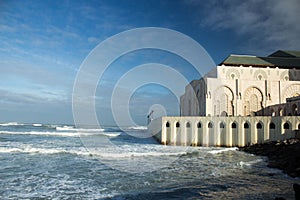 Partial view of King Hassan II Mosque, Casablanca, Morocco. Arab, maghreb.