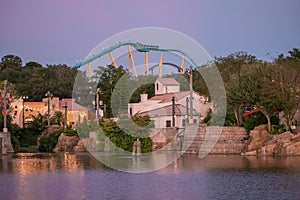 Partial view of Kraken rollercoaster and dock side at Seaworld 255