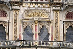 Partial view of The Lakshmi Vilas Palace, was built by Maharaja Sayajirao Gaekwad 3rd in 1890, Vadodara Baroda, Gujarat