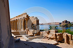 Partial view of Philae temple. Philae Temple was dismantled and reassembled before the 1970 completion of the Aswan High Dam, Egyp photo