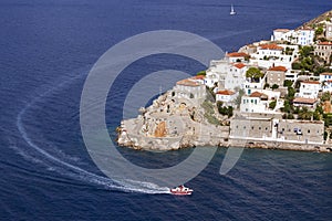 Partial view of the port of Hydra island, Greece.