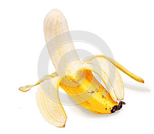 Partially peeled banana photo