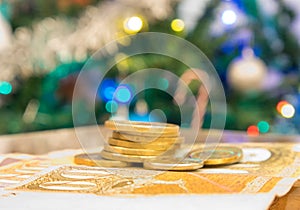 denarii and coins on a colorful and bright background photo