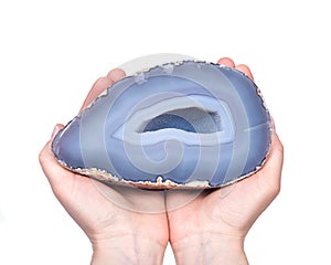 Partially polished blue lace agate geode