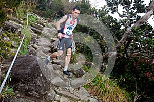 Participant running down Mt Kinabalu