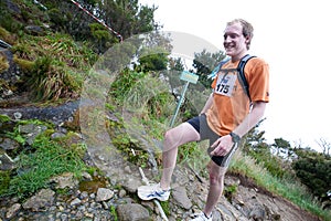 Participant running down Mt Kinabalu