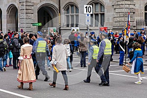 Participants of children`s spring parade at the Zurich City Hall