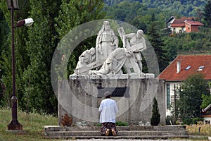 Participants of the Way of the Cross in Croatian national shrine of the Virgin Mary in Marija Bistrica, Croatia