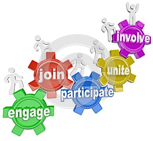 Participate People Climbing Gears Join Engage Involve